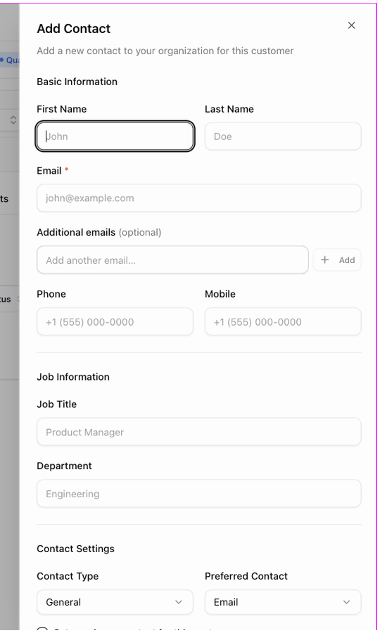 The Add Contact panel