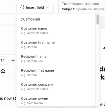 The Insert field menu