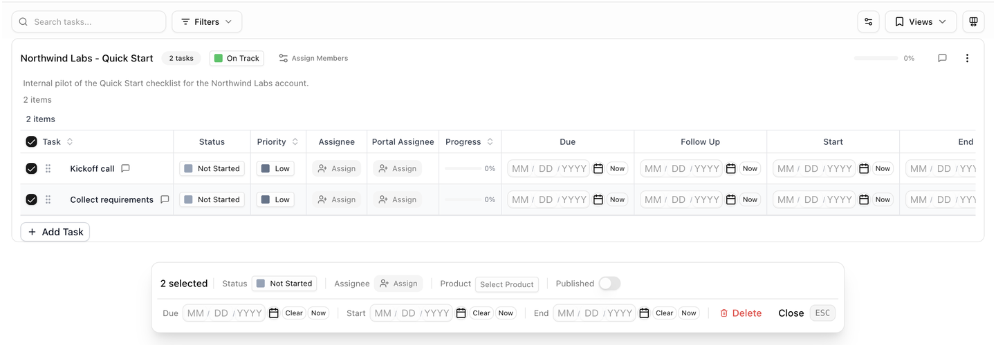 The bulk actions bar