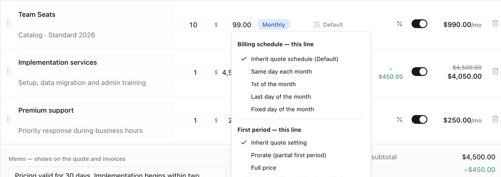 The line schedule popover