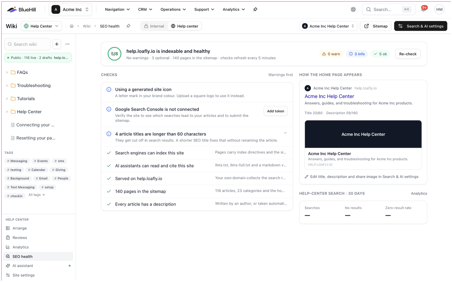 The SEO health page