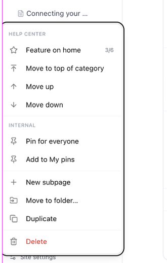 The page menu in the sidebar tree