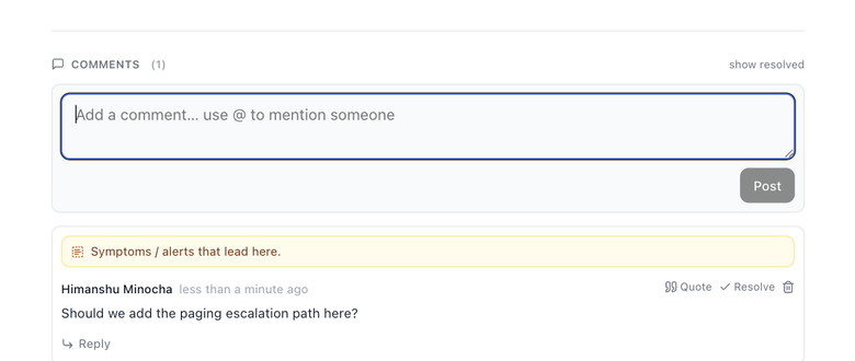 The comments at the end of a page