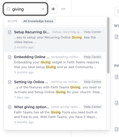 Search results in the sidebar