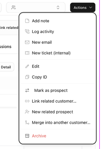 The Actions menu