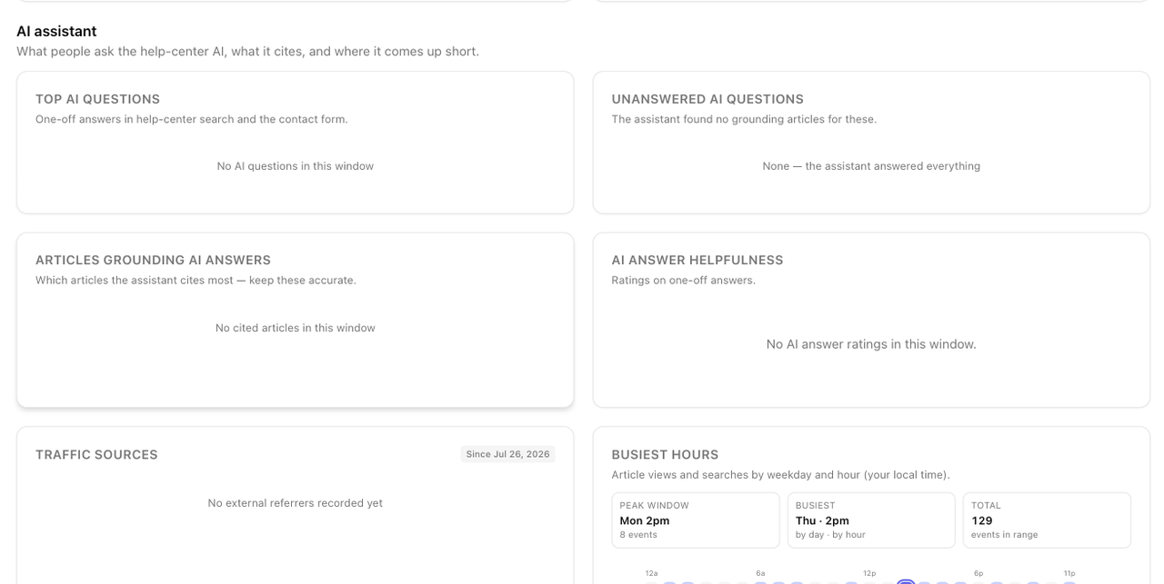 The AI assistant section of the analytics