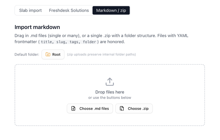 The Markdown / zip tab