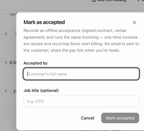The Mark as accepted dialog