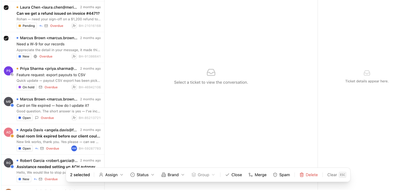 The bulk actions bar