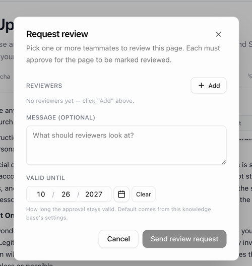 The Request review dialog