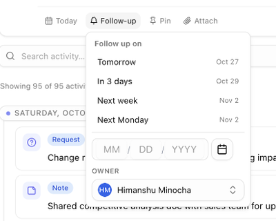 The Follow-up date menu