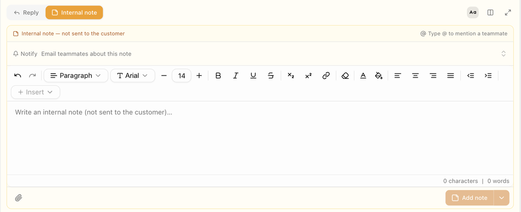 The composer in Internal note mode