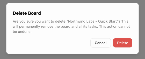 The Delete Board confirmation