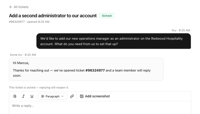 The notice on a solved ticket