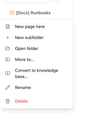 The folder menu in the sidebar tree