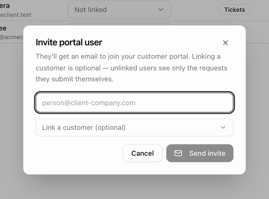 The Invite portal user dialog