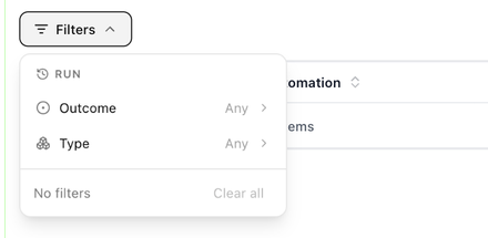 The Run filter panel