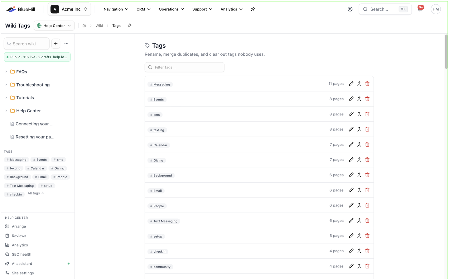 The Tags page