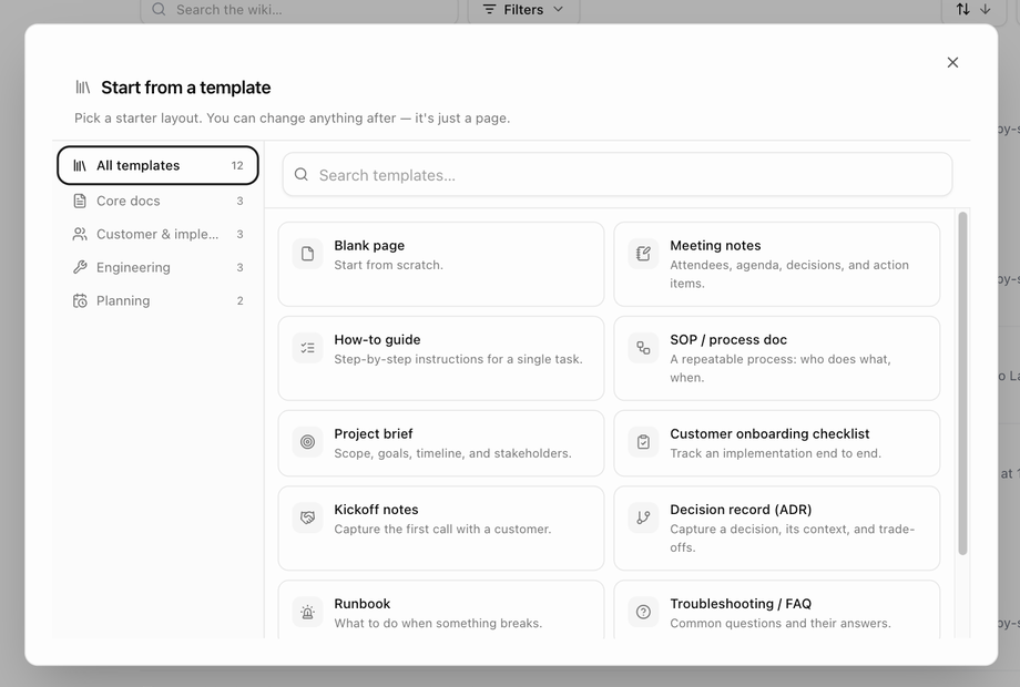 The template picker