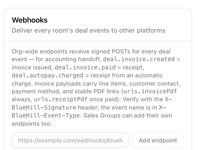 The Webhooks card