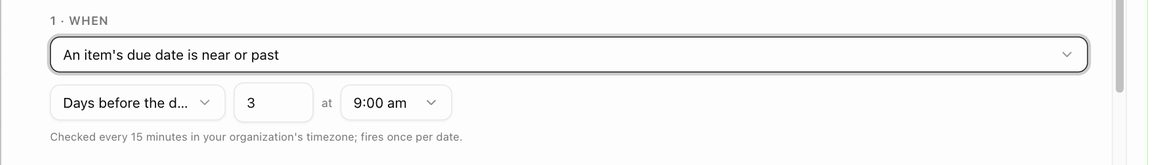 The settings for "An item's due date is near or past"