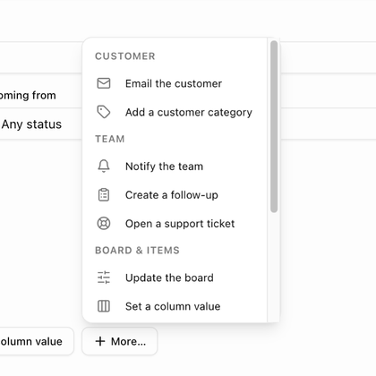 The Add action menu