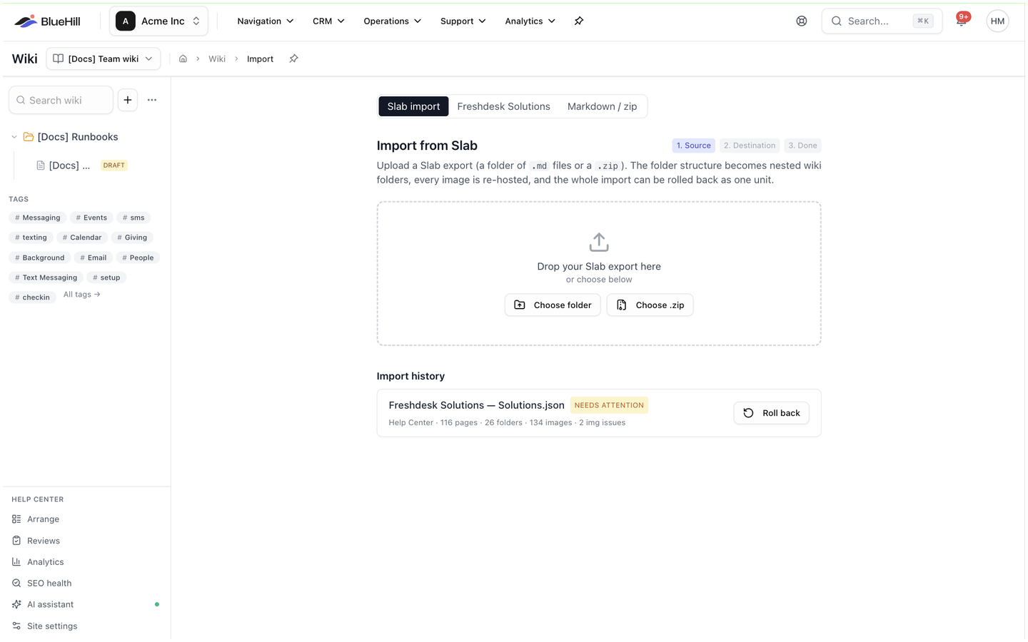 The Import page