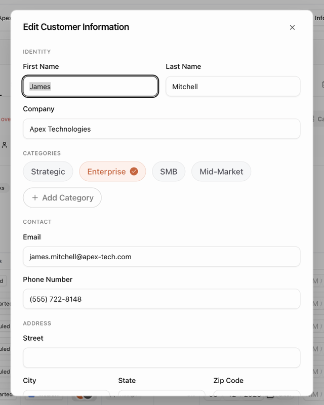 The Edit Customer Information dialog