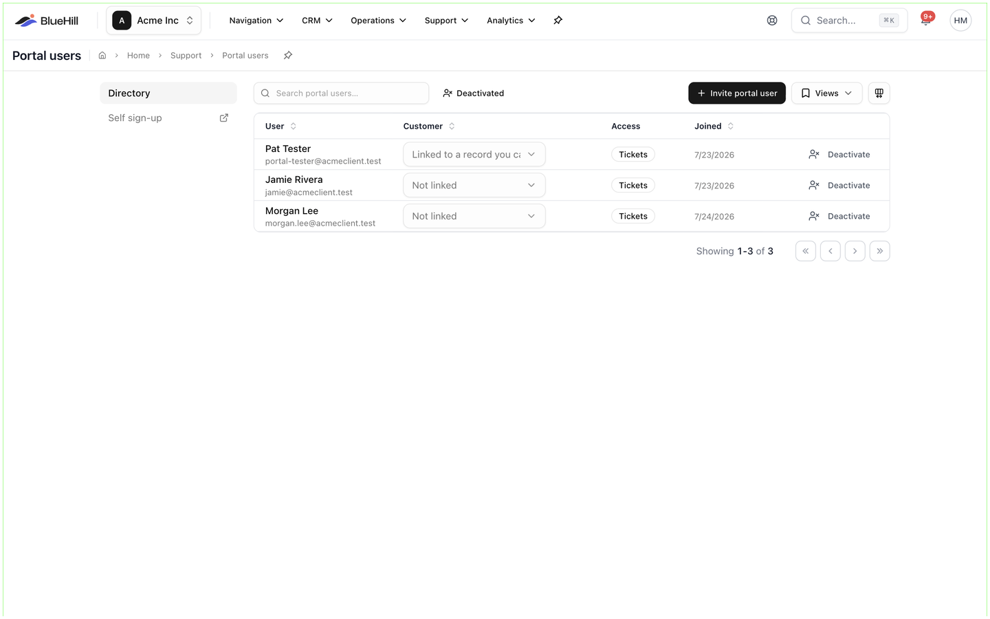 The Portal users page