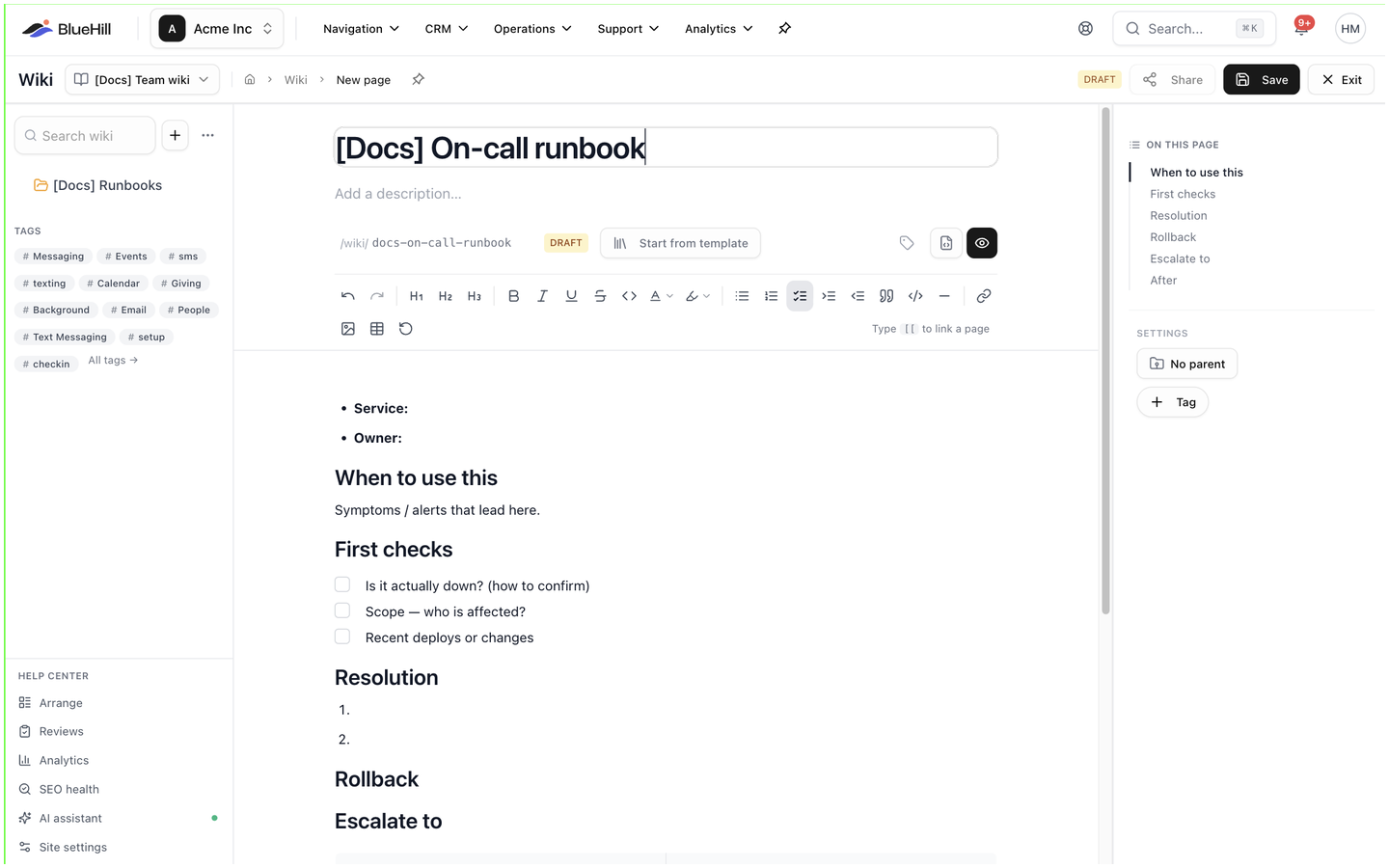 The editor on a new page