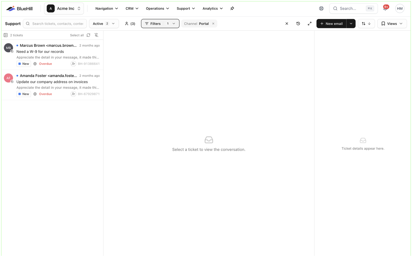 A portal ticket in the inbox