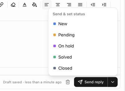 The Send & set status menu