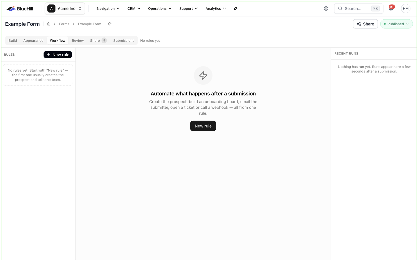 The Workflow tab of a form