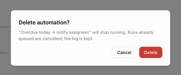 The Delete automation dialog