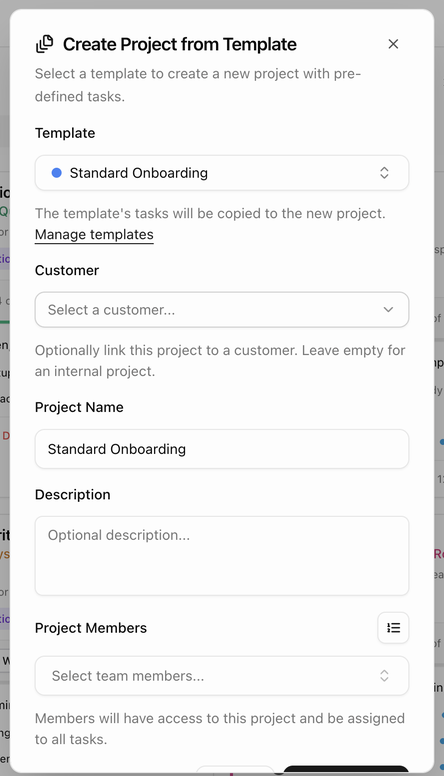 The Create Project from Template dialog
