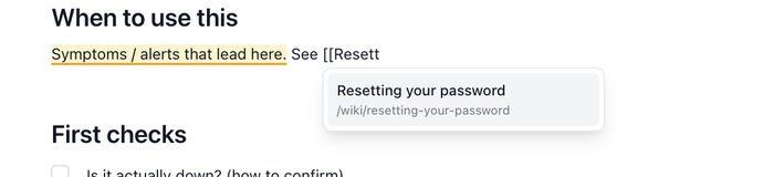 Page suggestions after typing two brackets