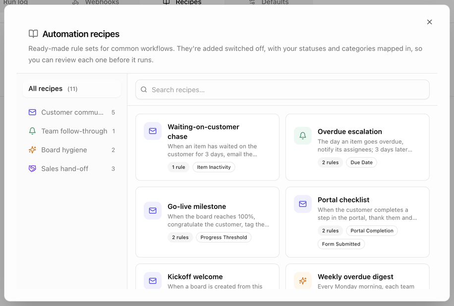 Automation recipes
