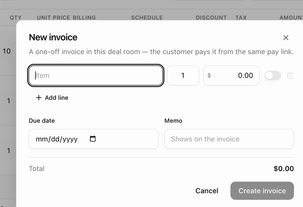 The New invoice dialog