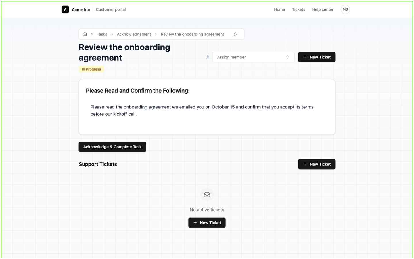 A task opened from the Home dashboard
