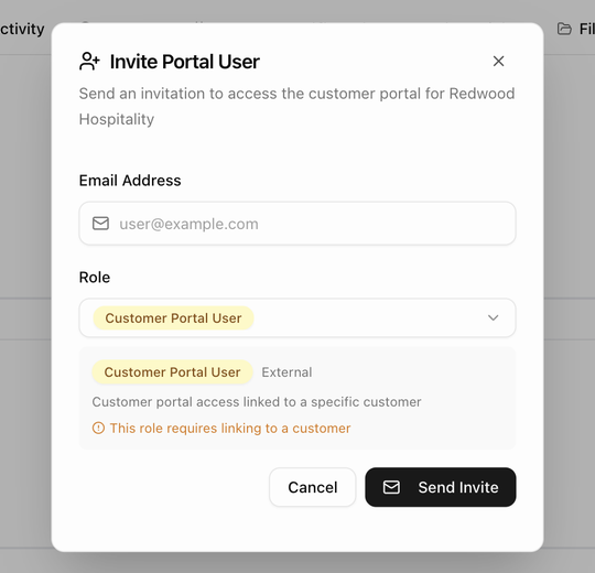 The Invite Portal User dialog