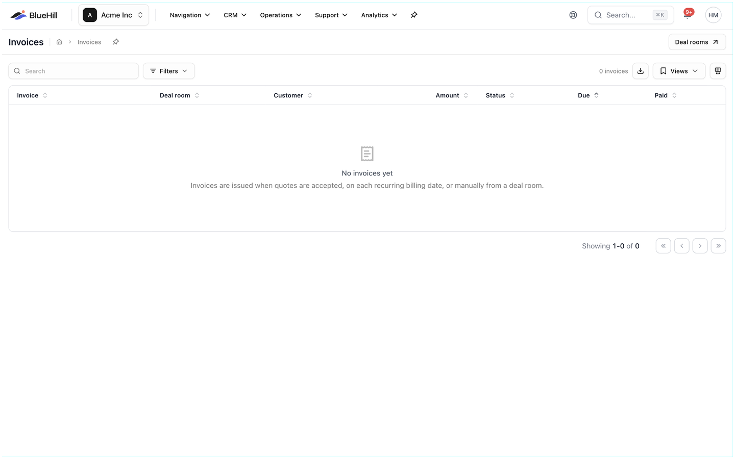 The Invoices page