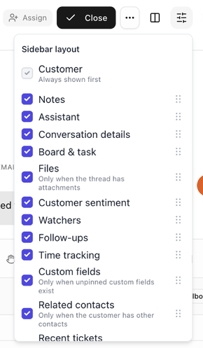 The Sidebar layout popover