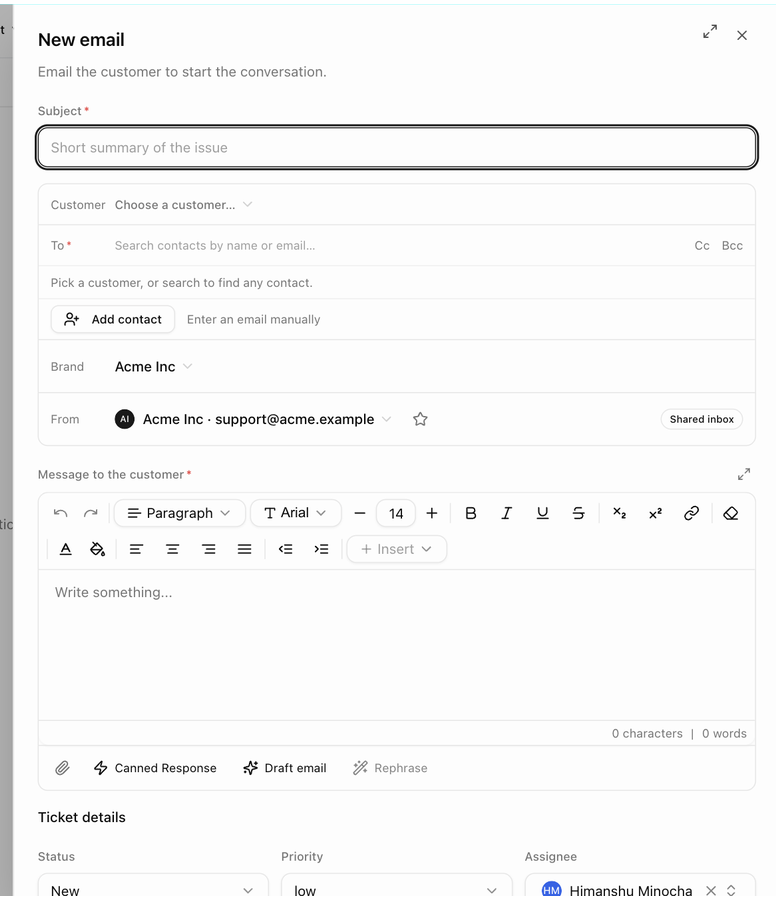 The New email panel