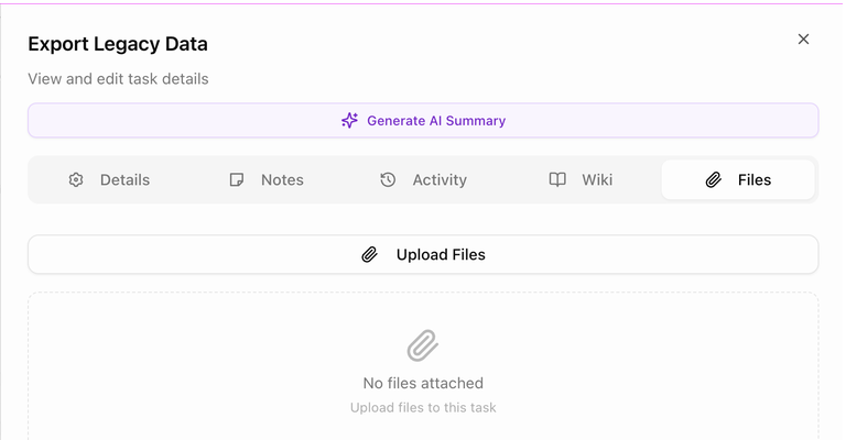 The Files tab of the task panel