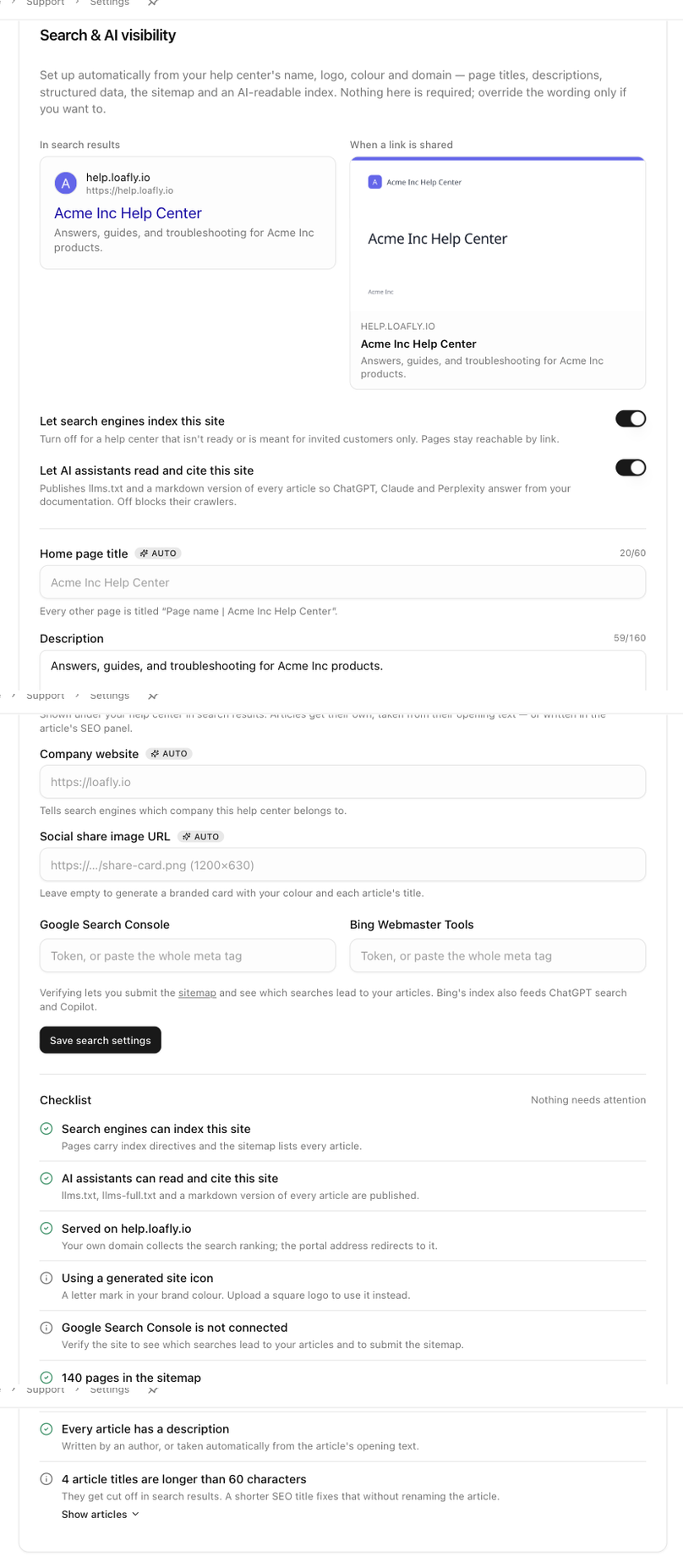 The Search & AI visibility card