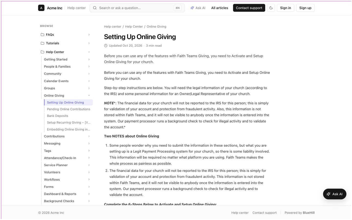 An article page