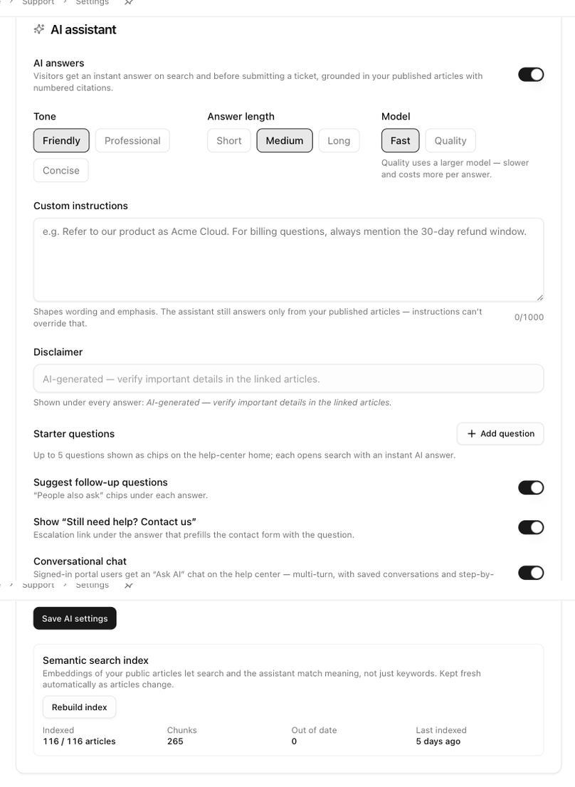 The AI assistant card