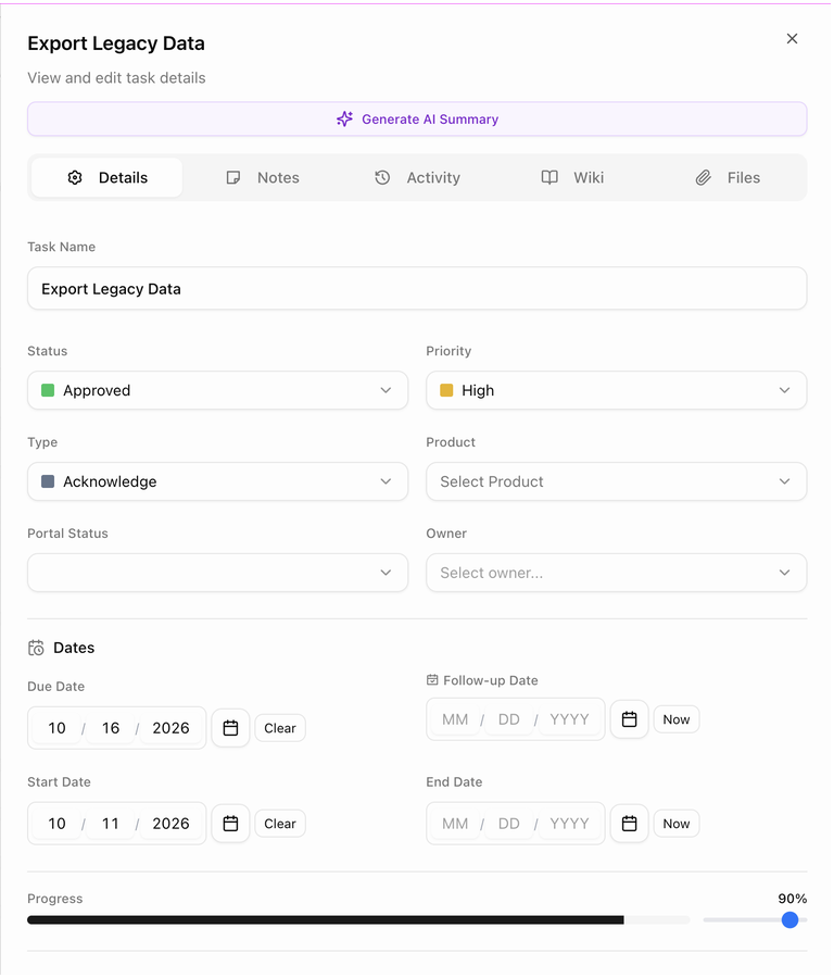 The Details tab of the task panel