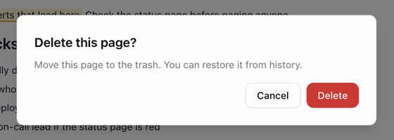 The Delete this page dialog