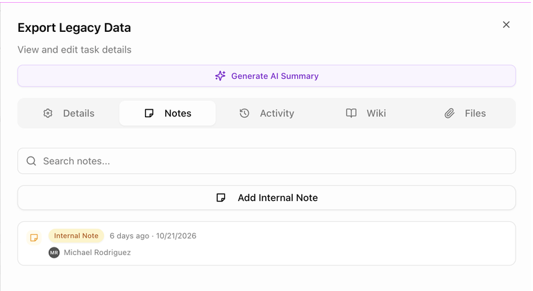 The Notes tab of the task panel